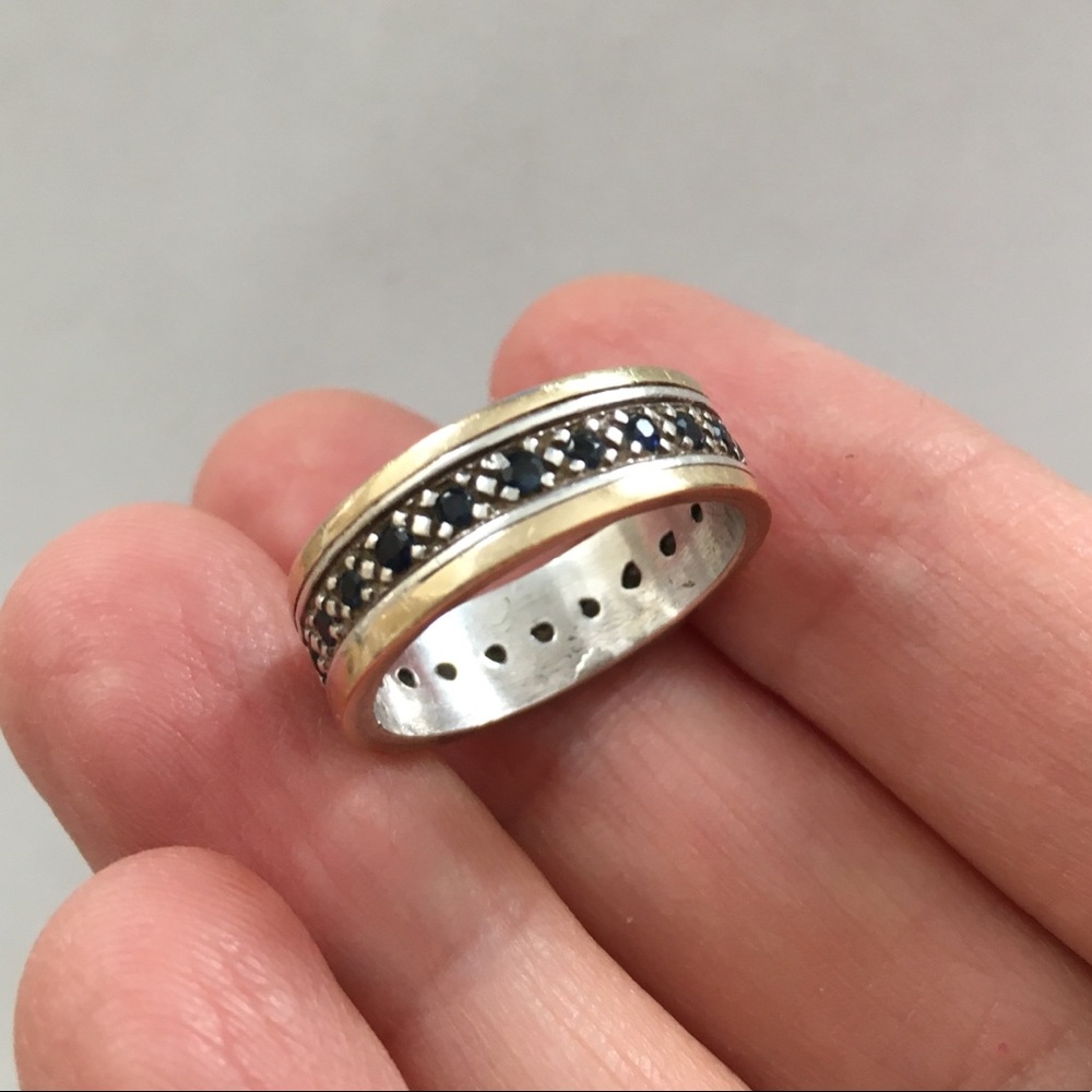 14K gold & silver sapphire eternity band ring